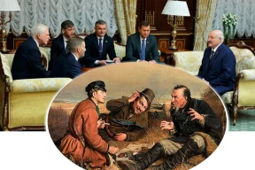 ​​​​​​​Фотофакт. Что напоминает протокольное фото встречи Лукашенко с очередной делегацией из России